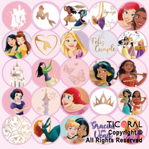 PRINCESAS STICKERS AUTOADHESIVOS X 24 UNIDADES